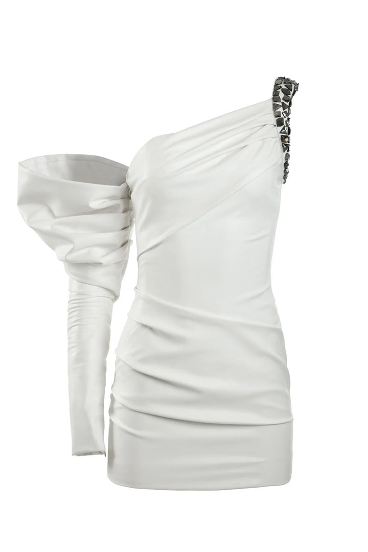 Leather Asymmetrical Mini Dress