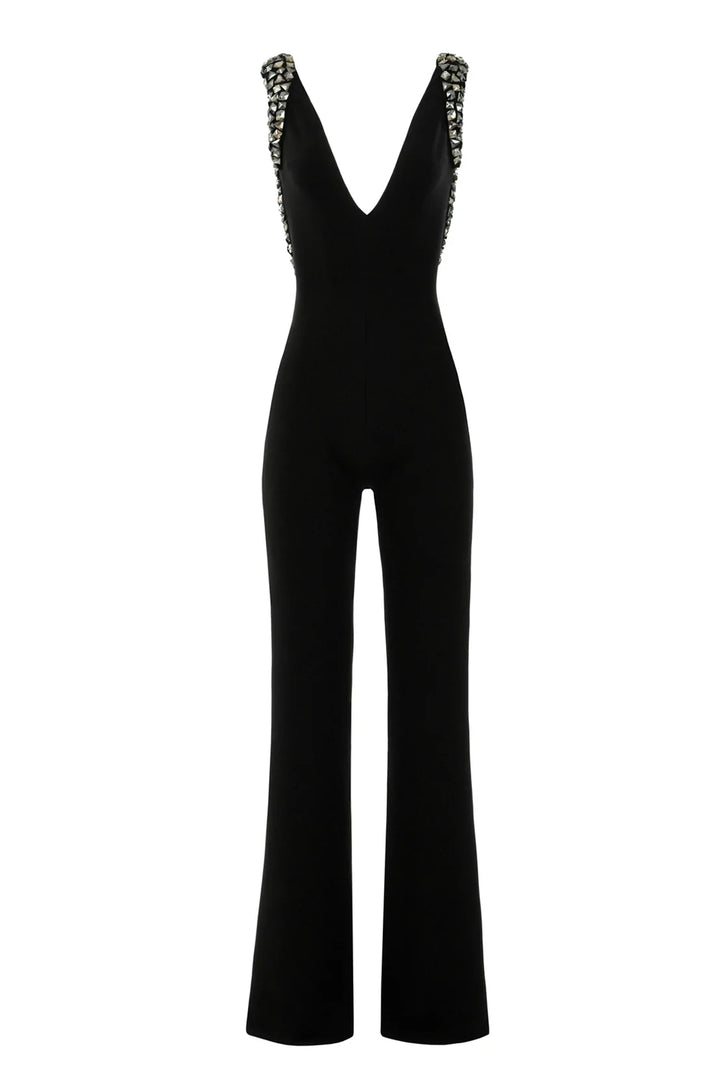 Crepe Long Jumpsuit With Embroidery