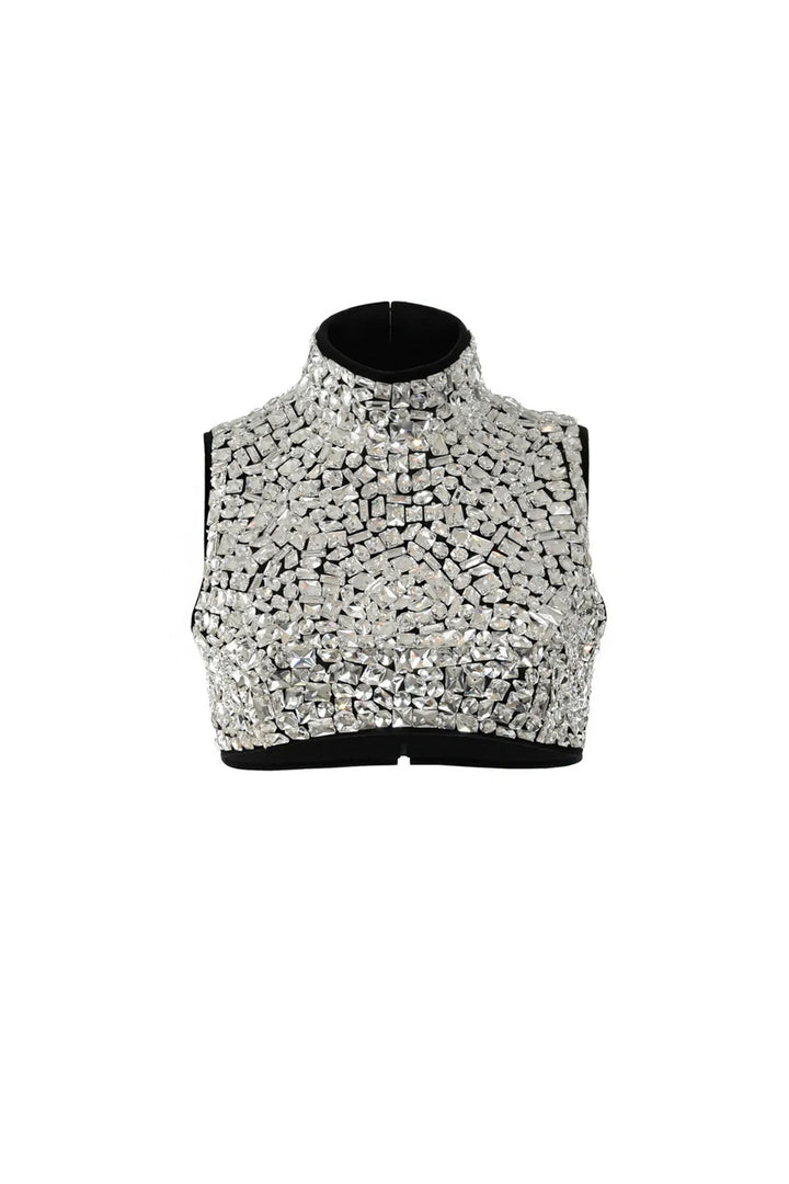 Crepe Top and Skirt with Crystal Embroidery