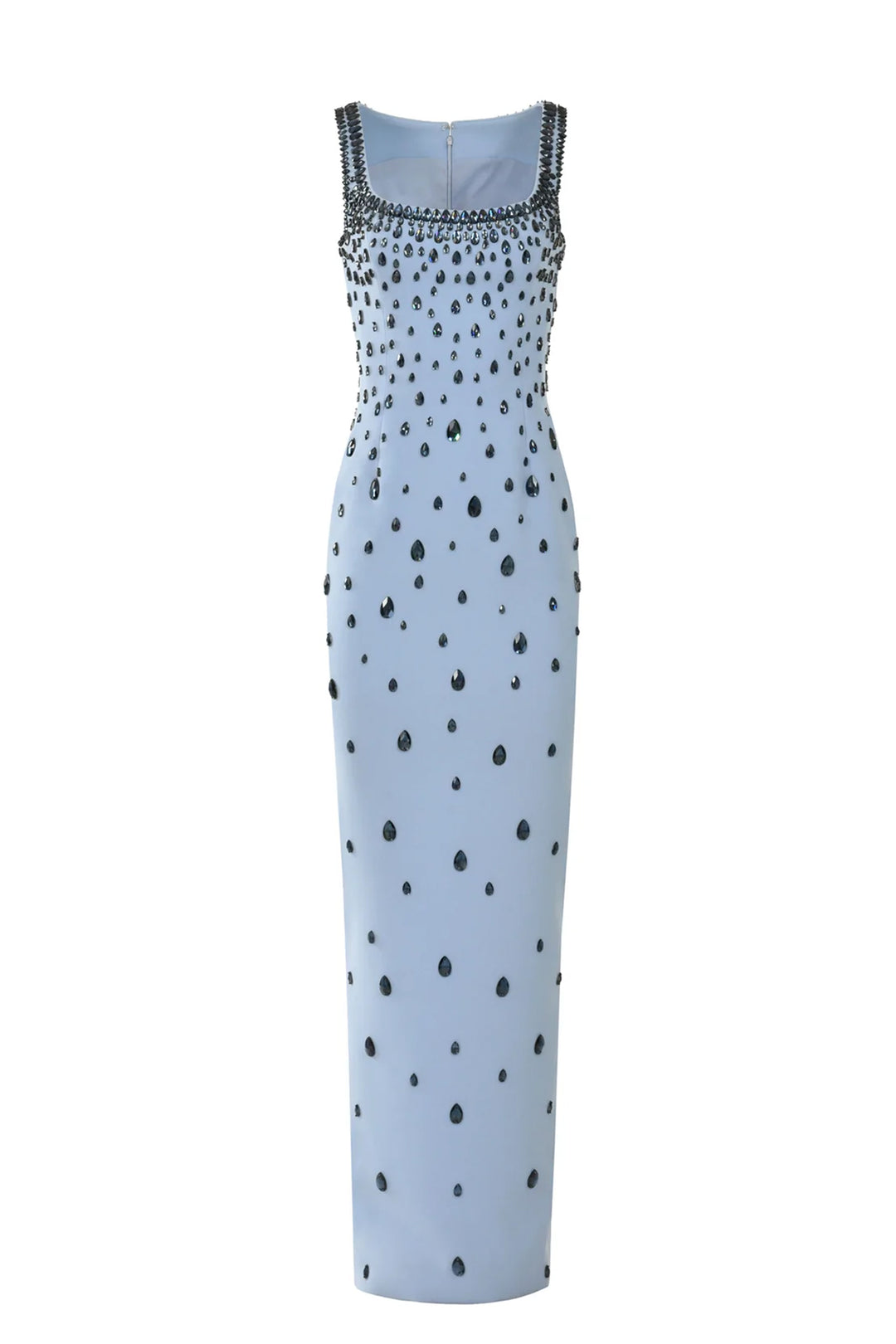 Crepe Fitted Dress with Raindrops Embroidery