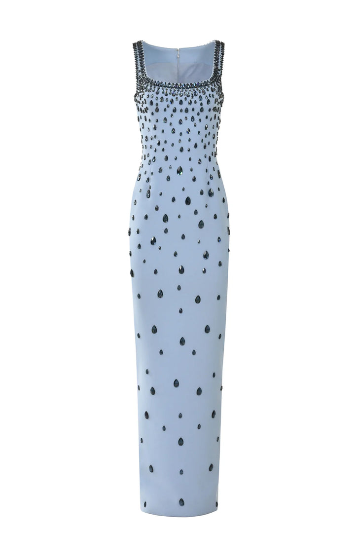 Crepe Fitted Dress with Raindrops Embroidery
