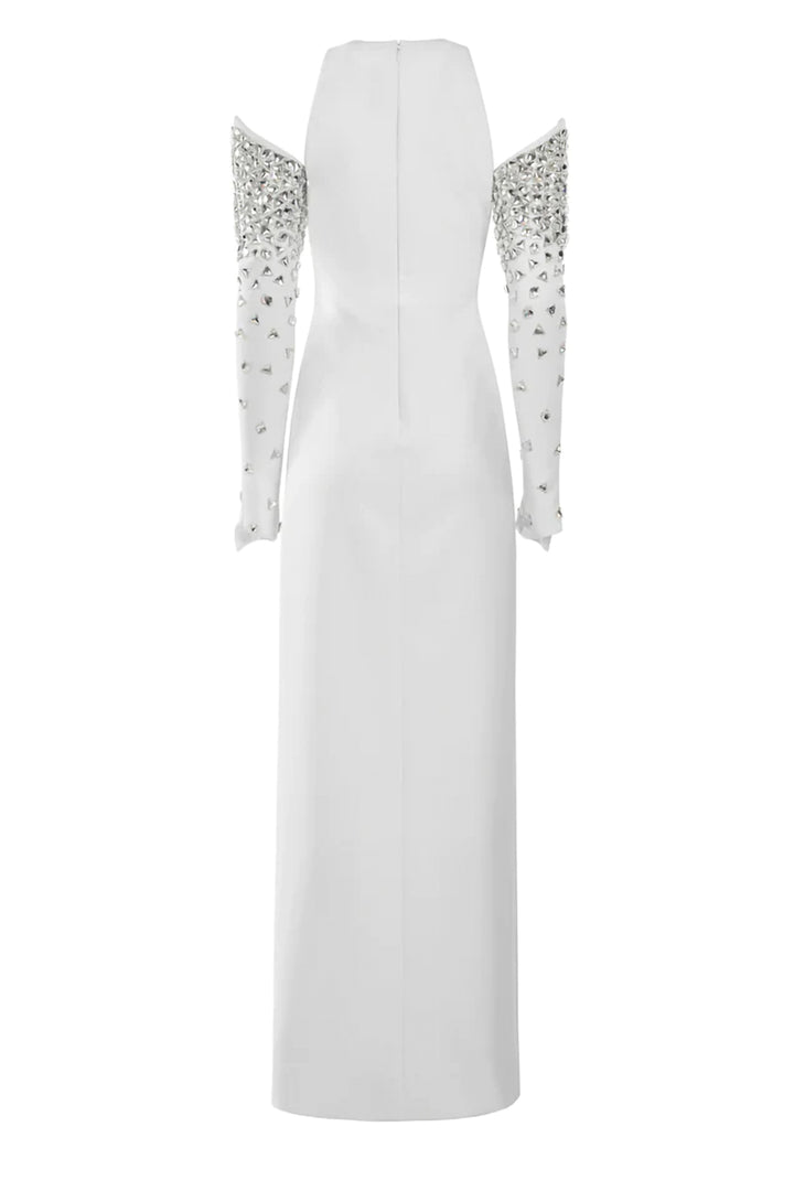 Crepe Dress with Embroidered Sleeves
