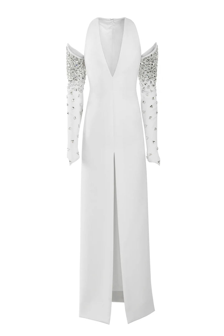 Crepe Dress with Embroidered Sleeves