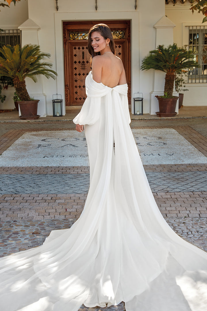 Crepe and Georgette Dress with Detachable Sleeves