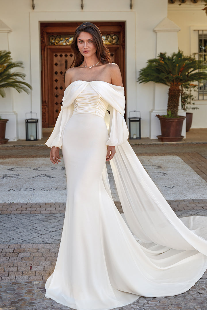 Crepe and Georgette Dress with Detachable Sleeves