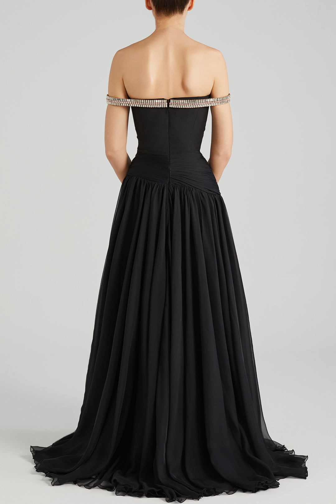V-Neckline Off-The-Shoulder Dress with Crystals