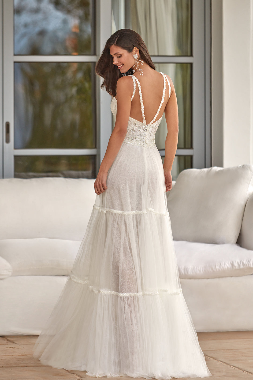 Boho A-line Dress with Lace Tulle and Crystals