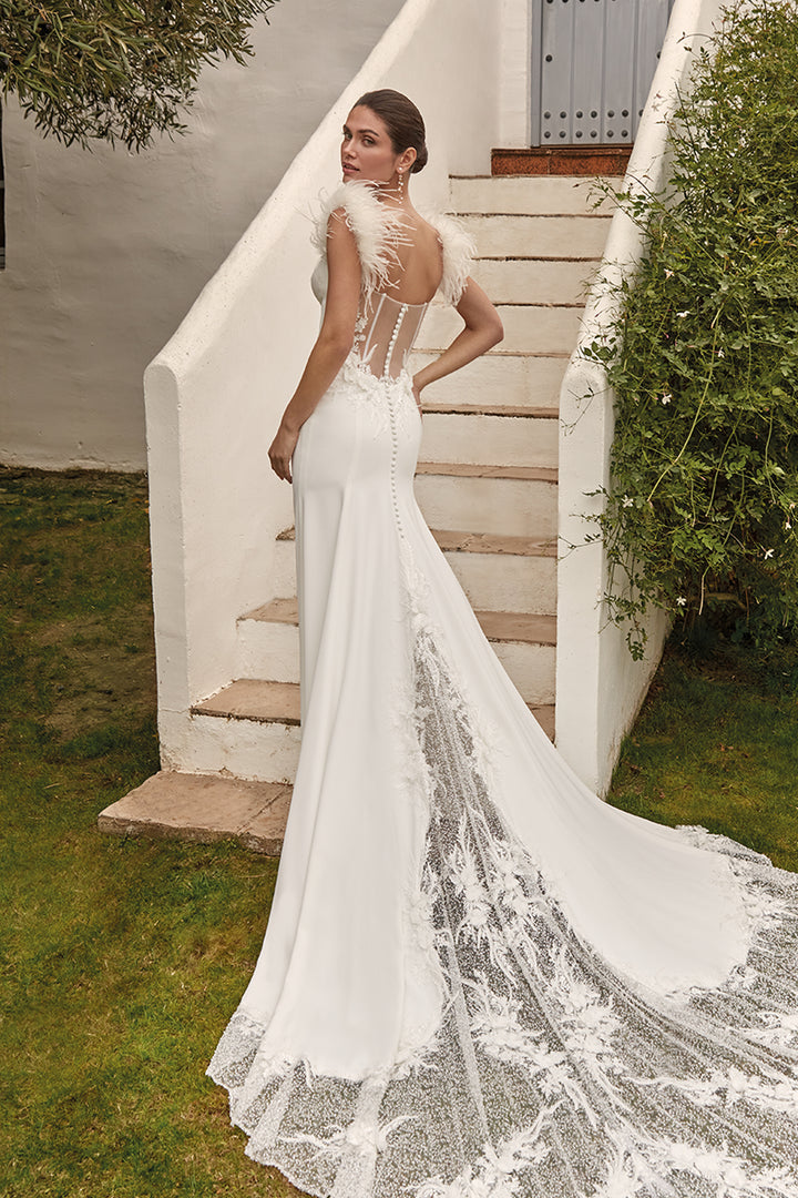 Mermaid Long Dress with Beaded Floral Appliques