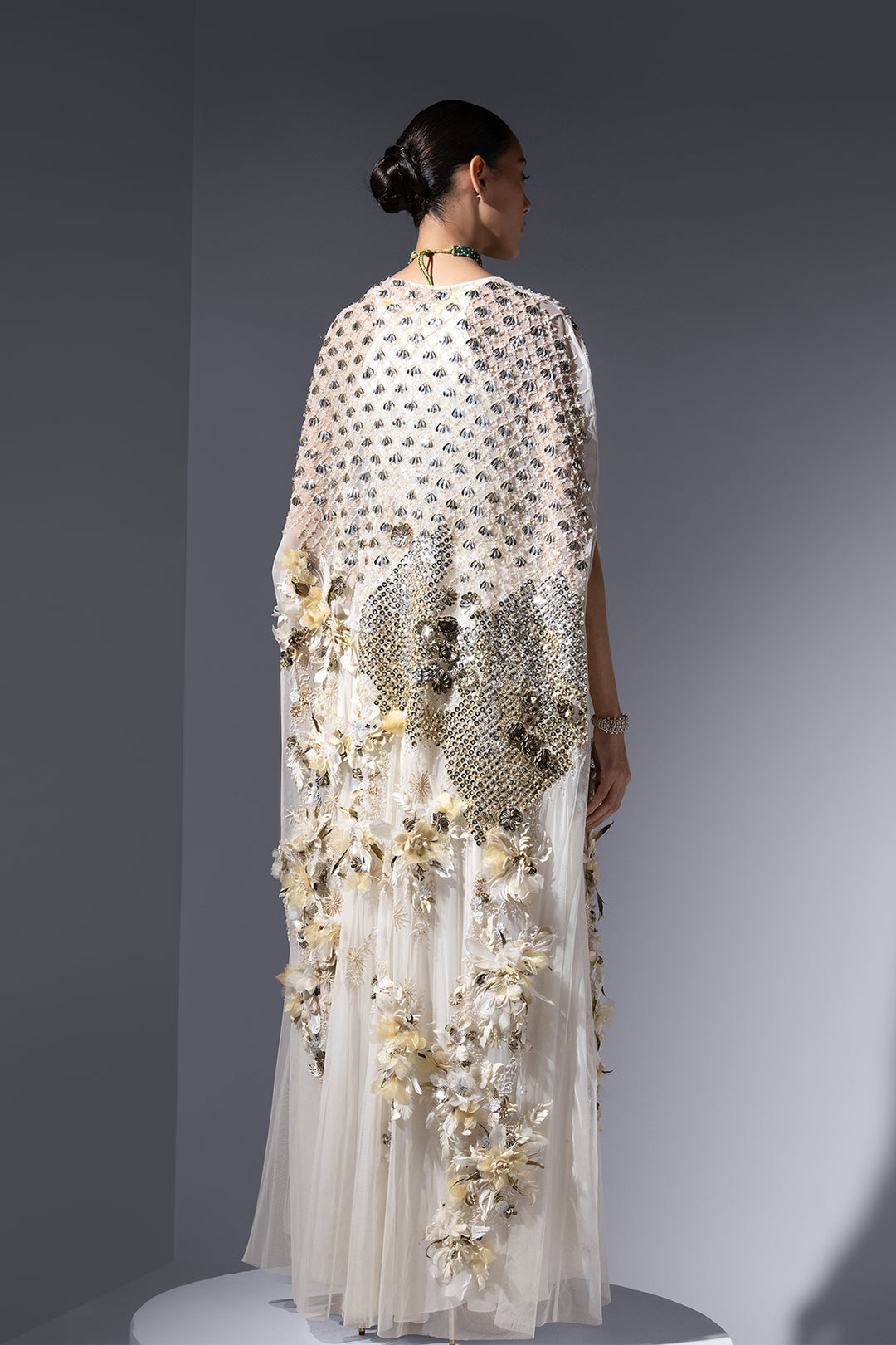 Crepe Dress with Embroidered Neckline