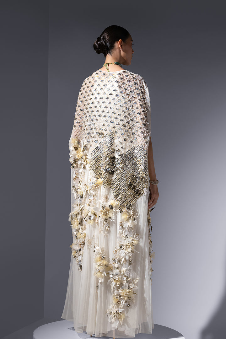 Crepe Dress with Embroidered Neckline