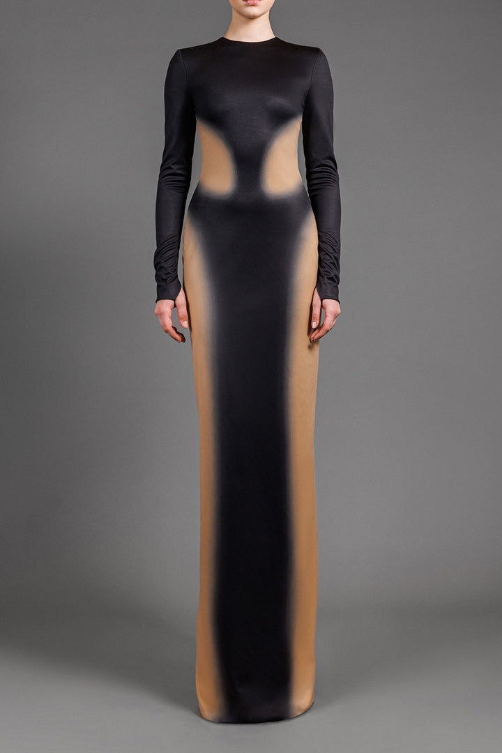 Jersey Fitted Long-Sleeved Long Dress