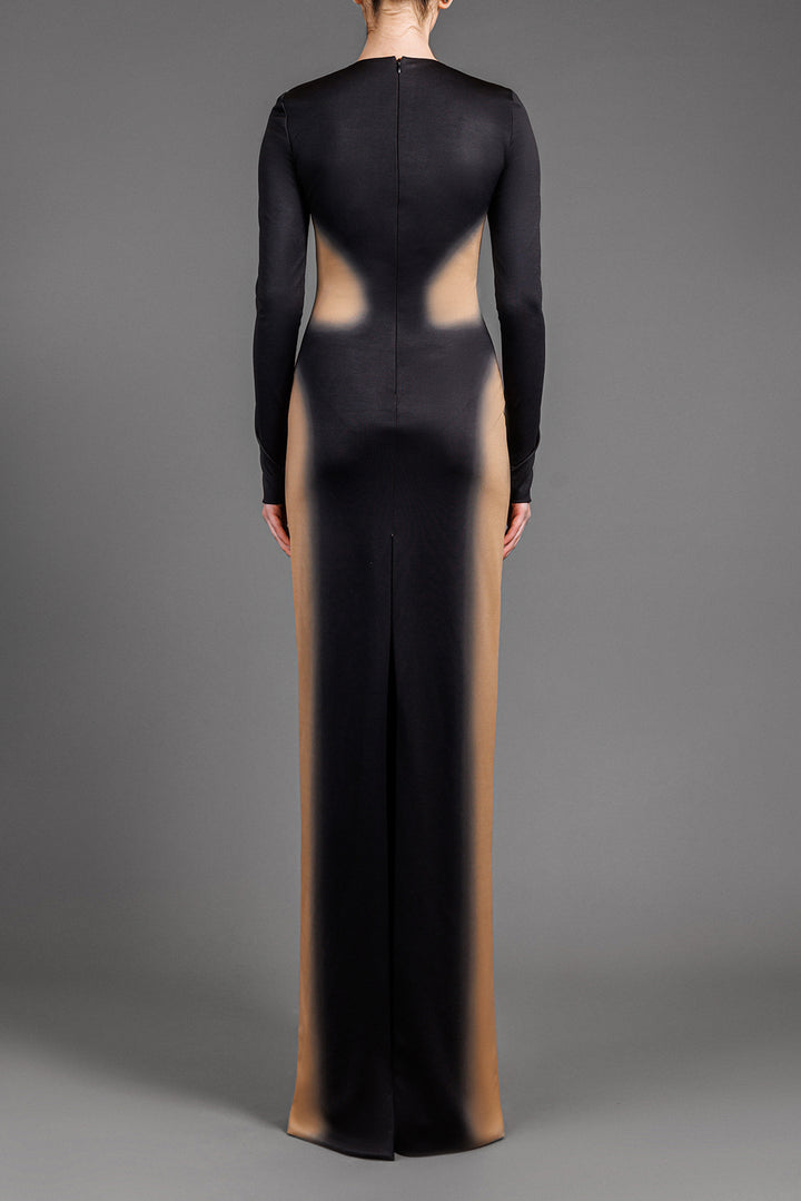 Jersey Fitted Long-Sleeved Long Dress