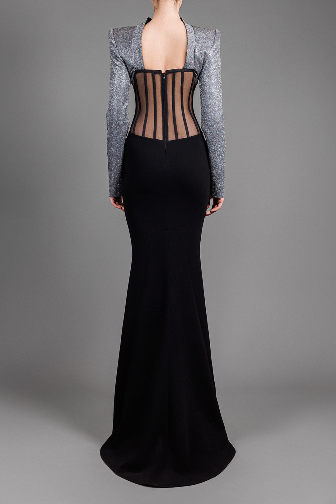 Long Sleeves Crepe Dress With Lurex Bodice