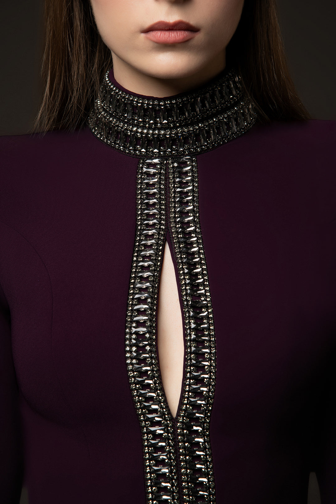 Crepe Column Dress with Fitted Sleeves