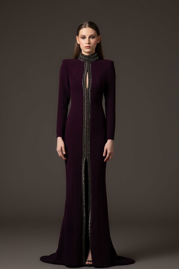 Crepe Column Dress with Fitted Sleeves