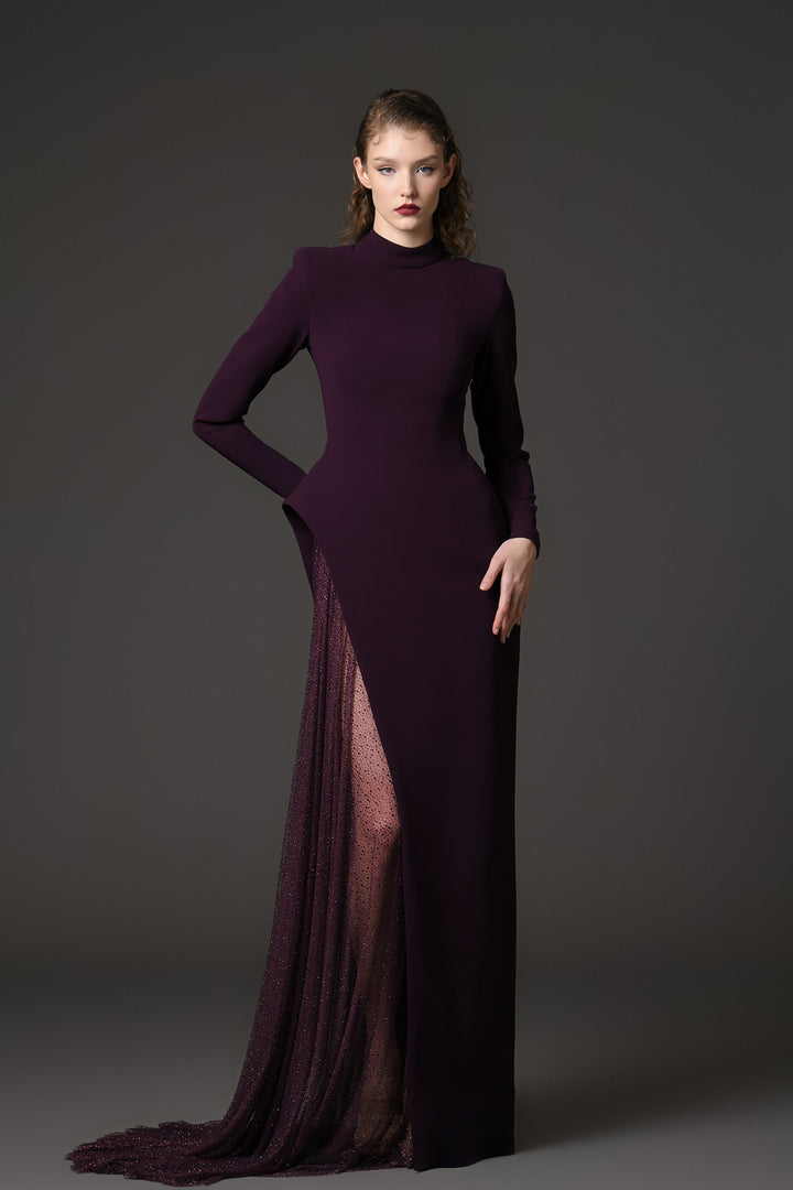 Crepe Column Dress with Fitted Sleeves