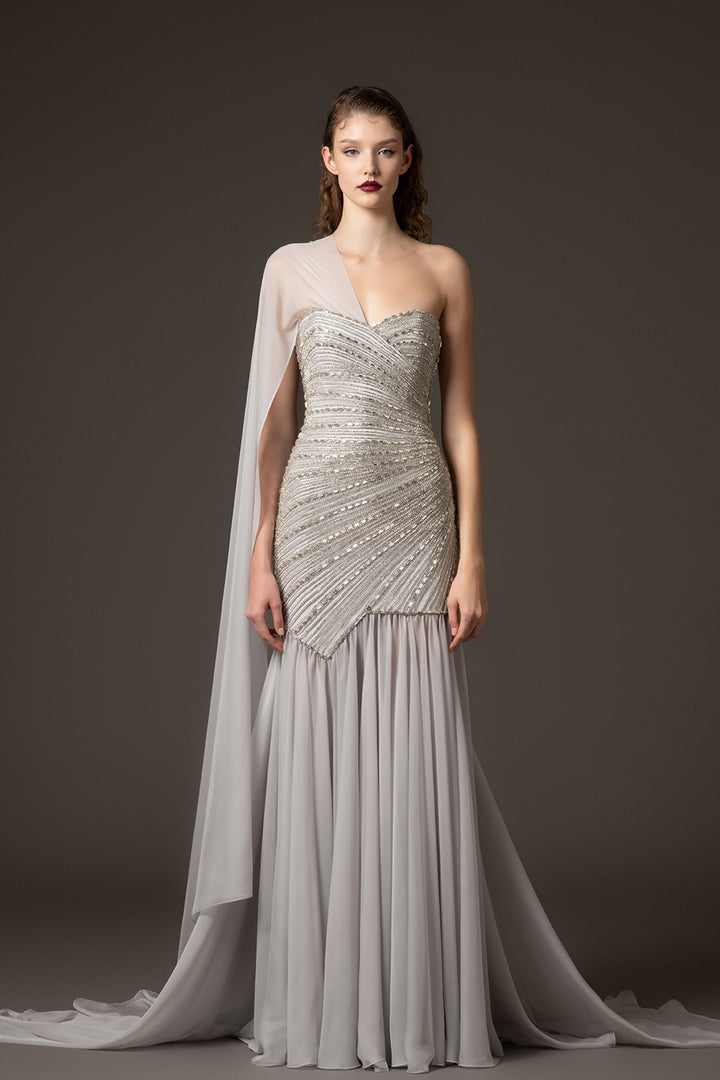 Chiffon Mermaid Dress with Cape Back