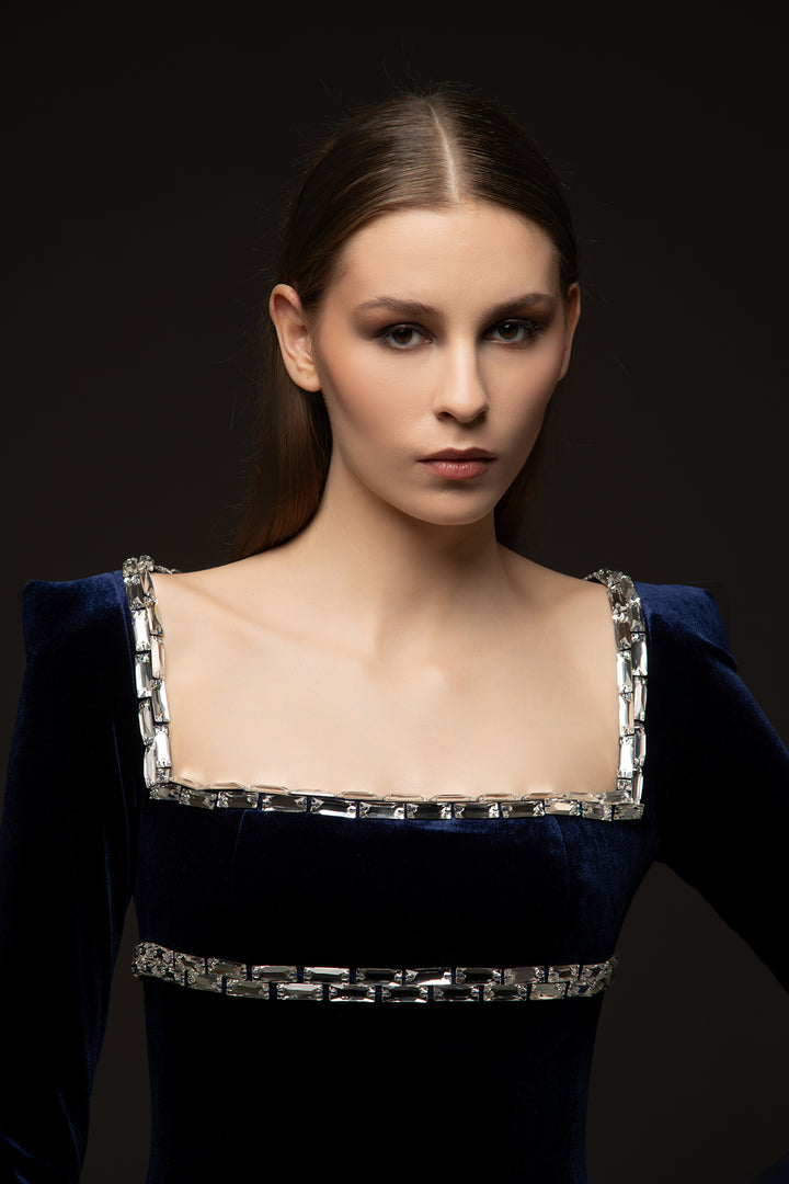 Velvet A-line Dress with Open Neckline