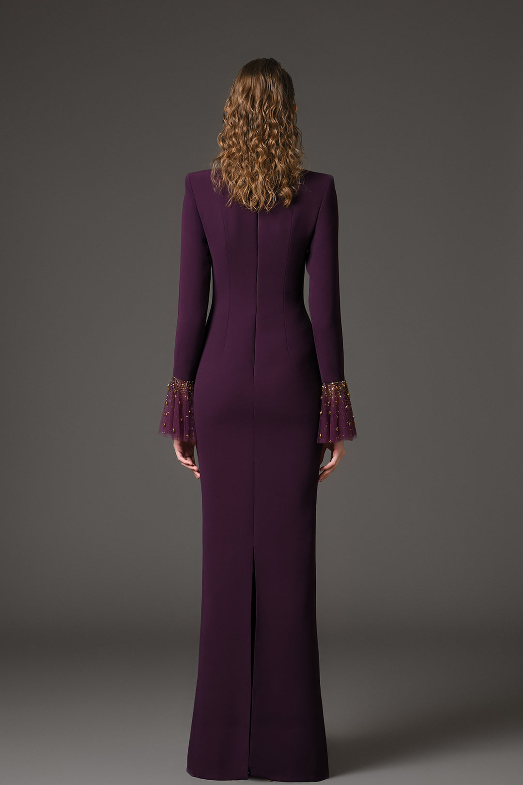 Crepe Column Dress with Bell Sleeves