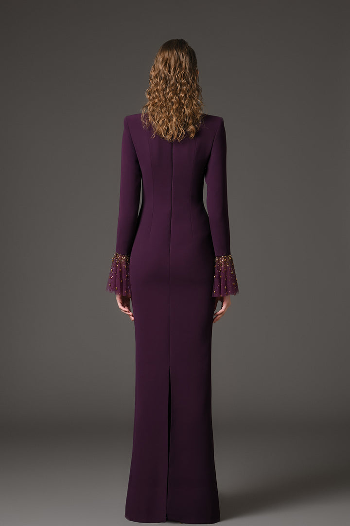 Crepe Column Dress with Bell Sleeves