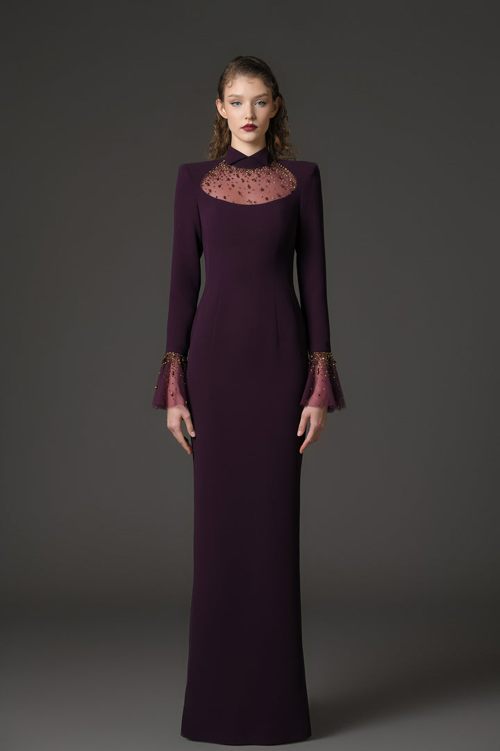 Crepe Column Dress with Bell Sleeves