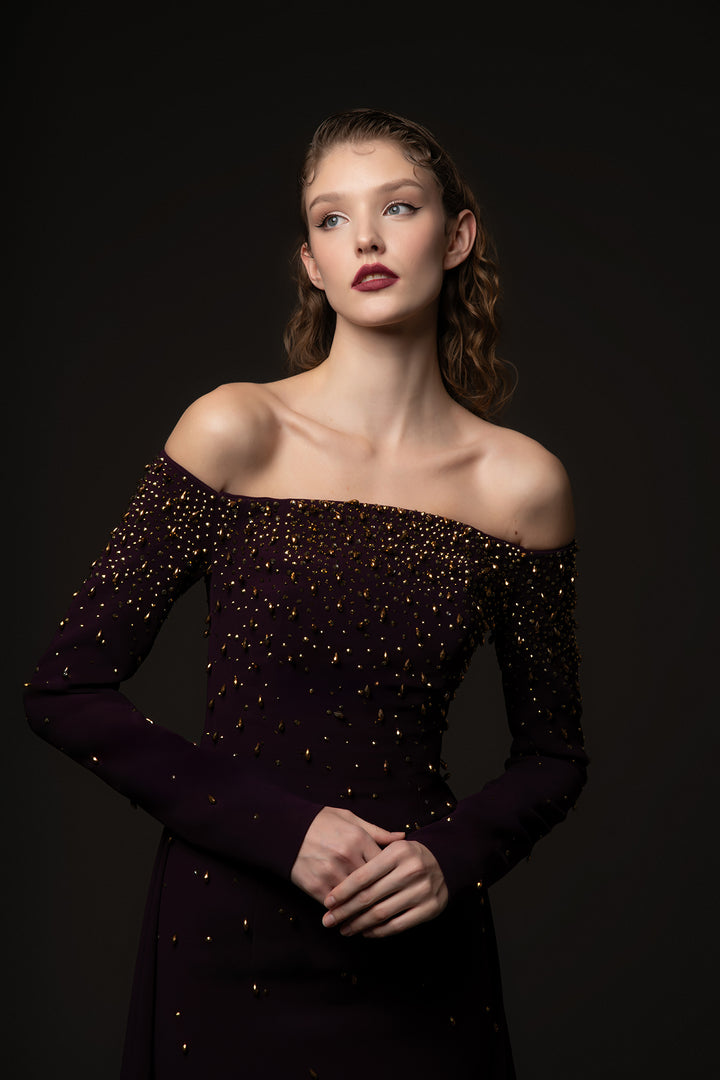 Crepe Column Dress Off-The-Shoulder