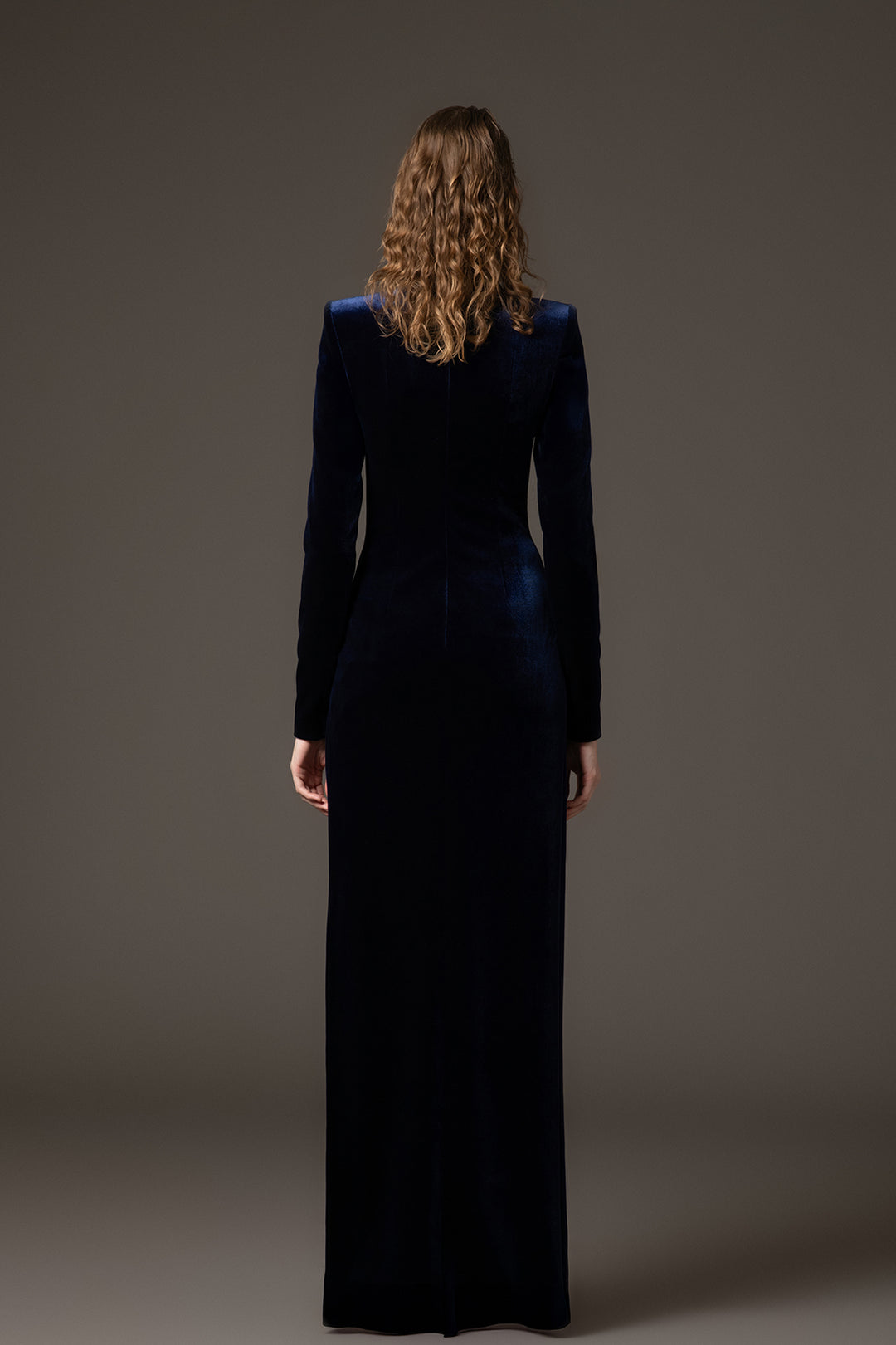 Velvet Column Dress with Closed Neckline