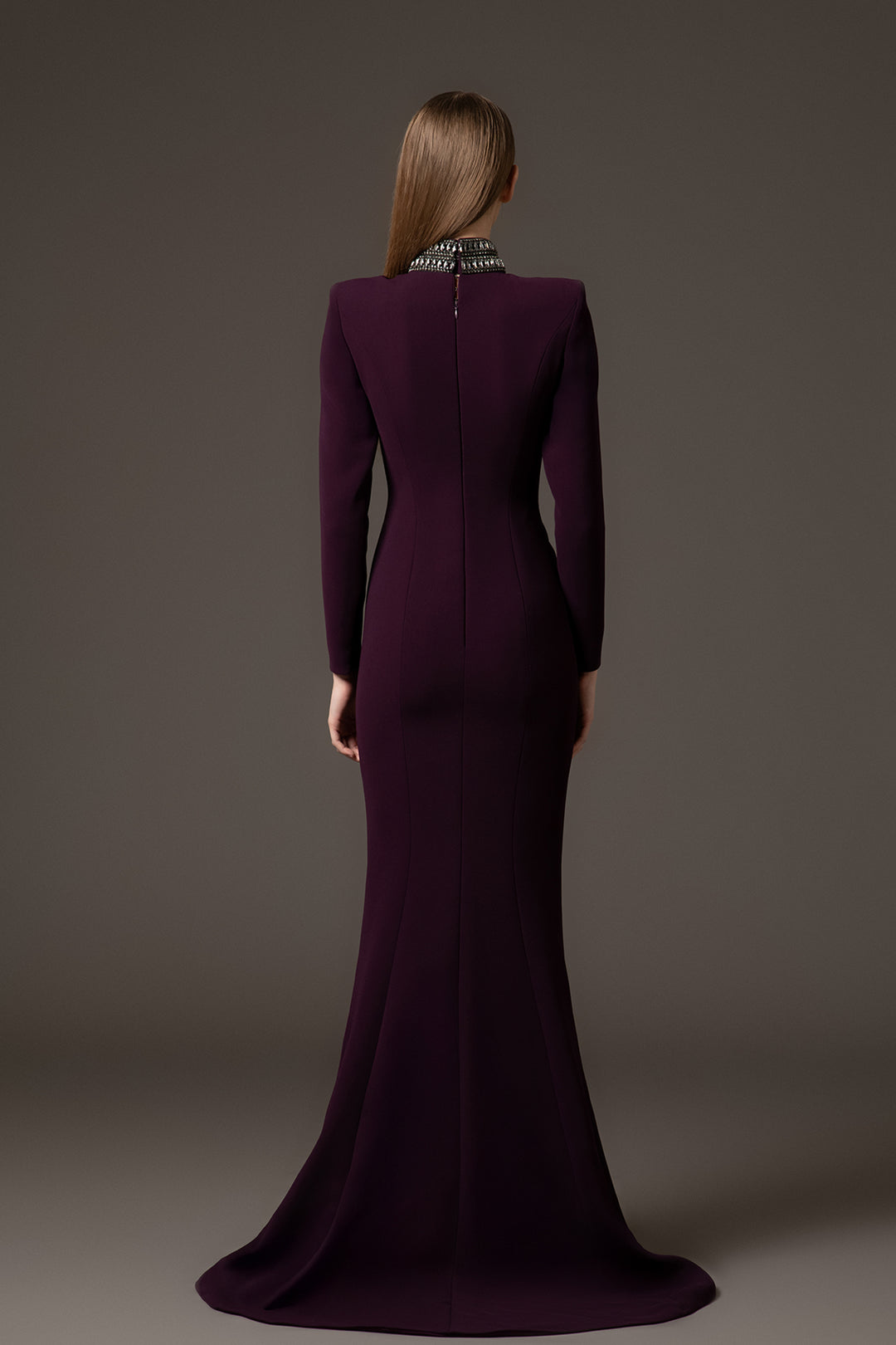 Crepe Column Dress with Fitted Sleeves