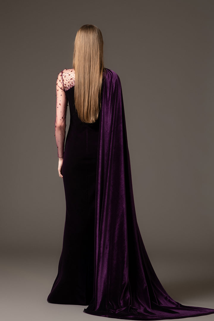 Velvet Column Dress with One Sleeve