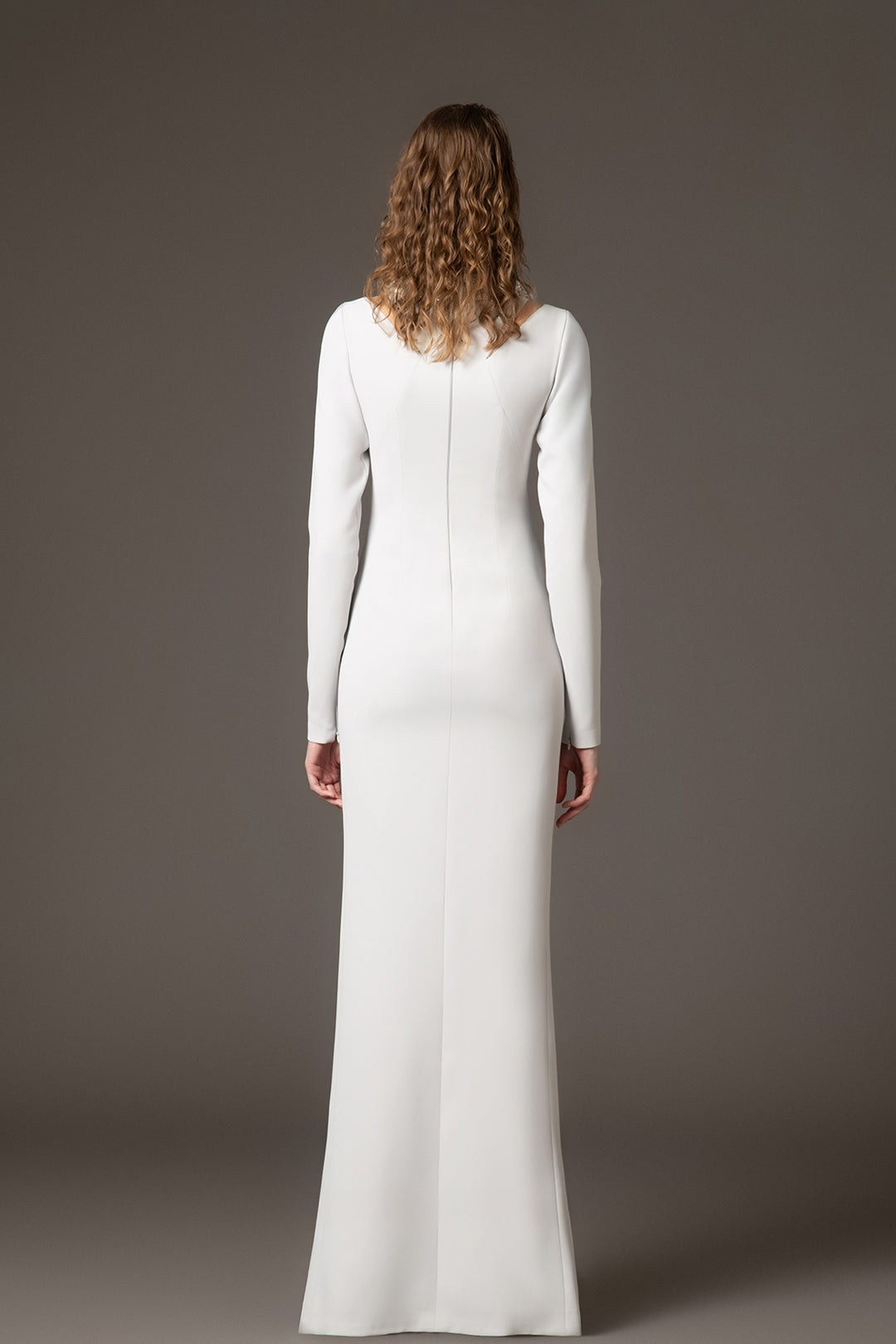 Crepe Column Dress with Fitted Sleeves