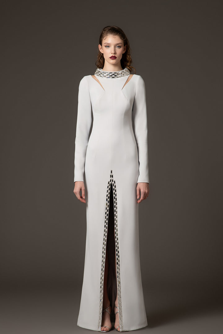 Crepe Column Dress with Fitted Sleeves