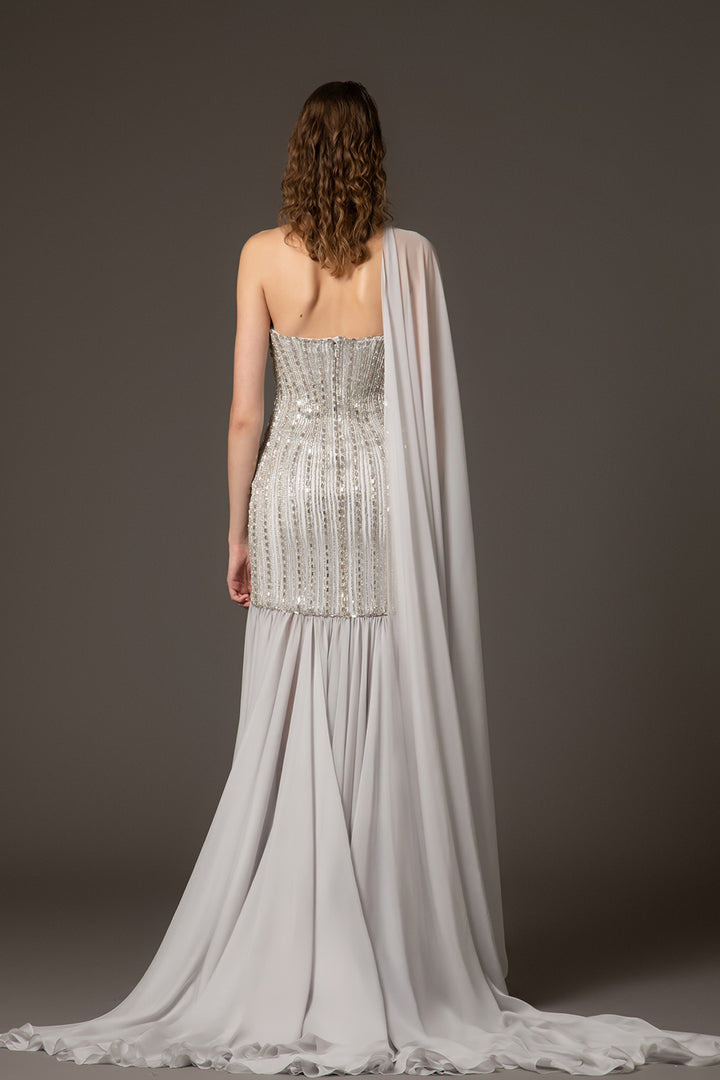 Chiffon Mermaid Dress with Cape Back