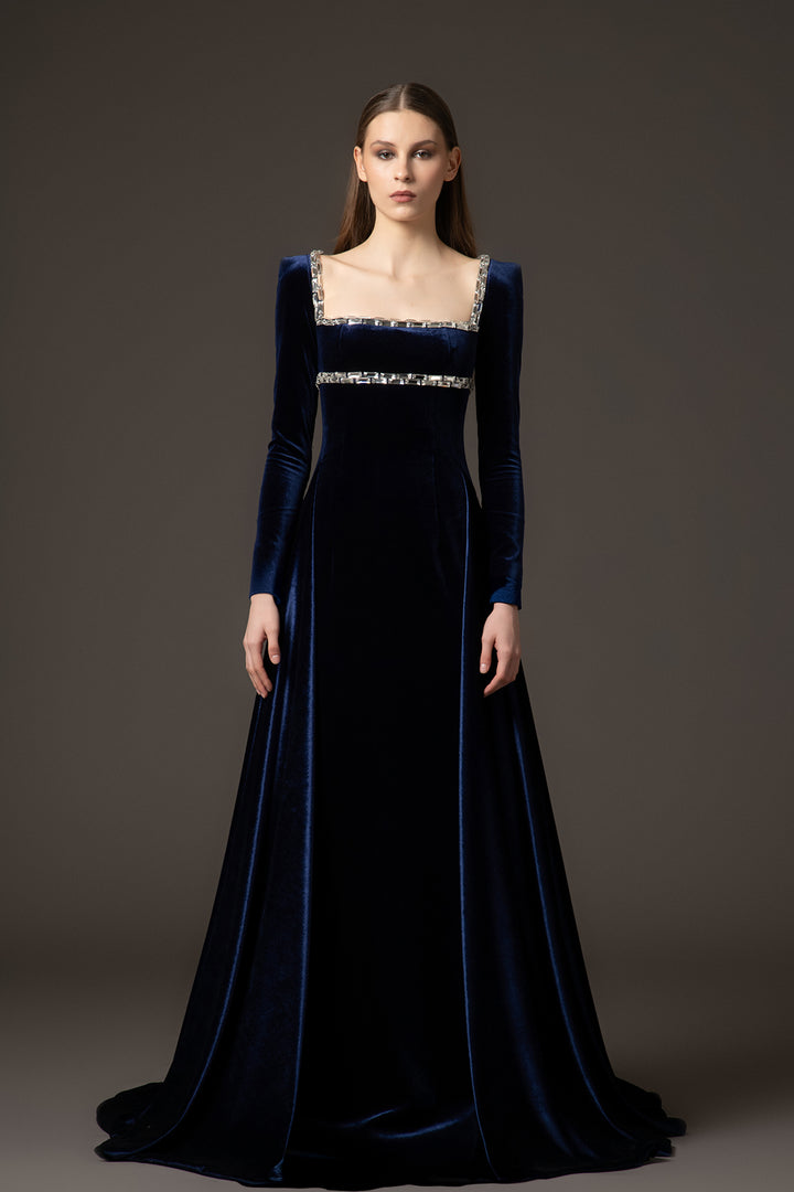 Velvet A-line Dress with Open Neckline