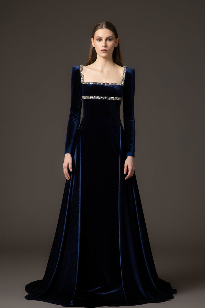 velvet dress a line A- Line Velvet Burgundy Long Prom Dress, Burgundy Long Formal Dress –  dresstby main image 0