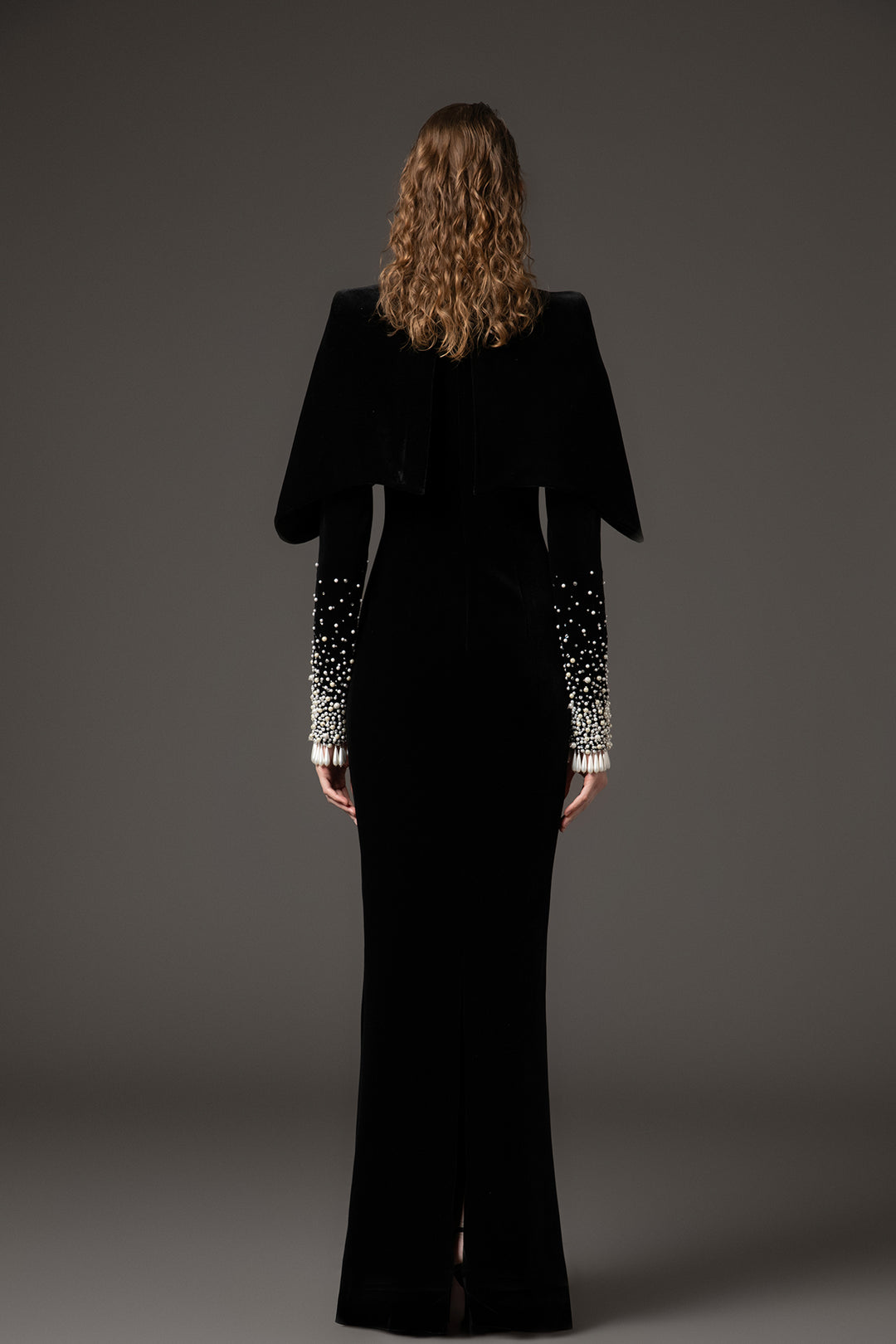 Velvet Column Dress with Puffed Sleeves