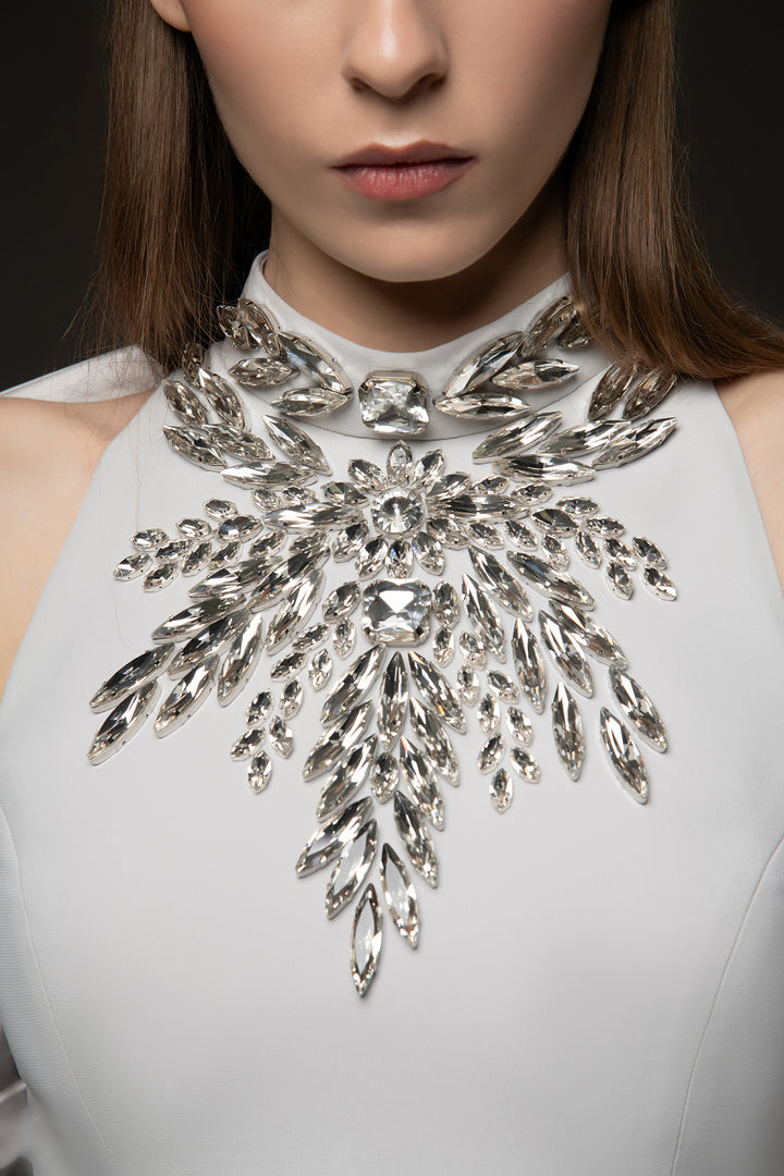 Crepe A-Line Halter-Neck Dress