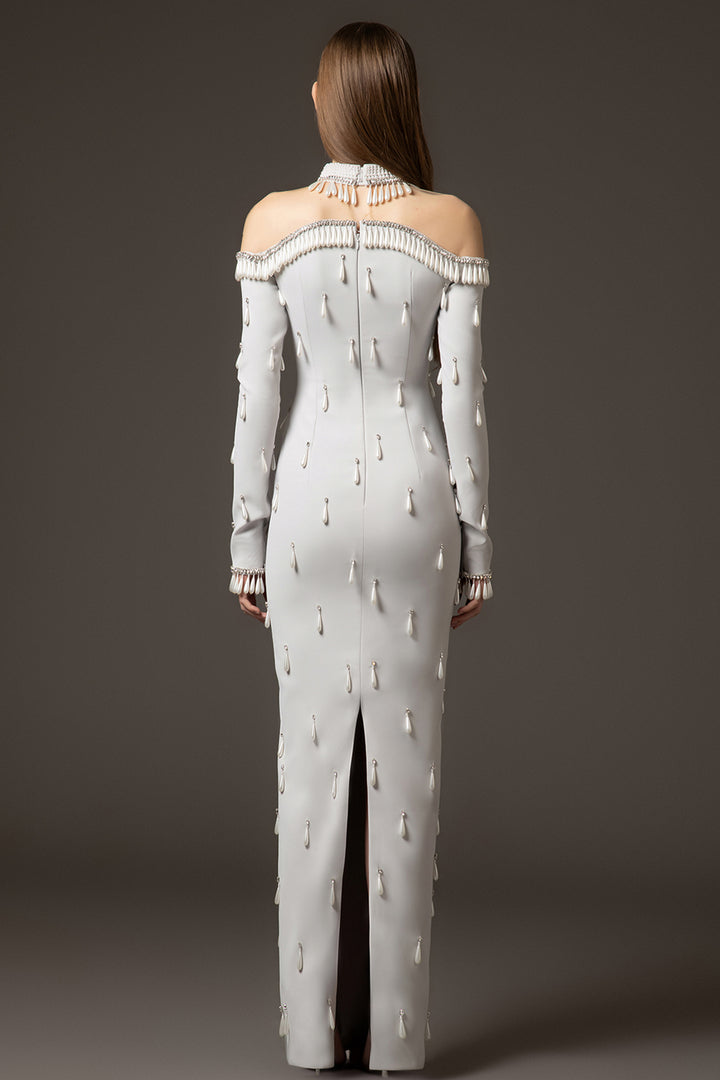 Crepe Column Dress Off-The-Shoulder Neckline