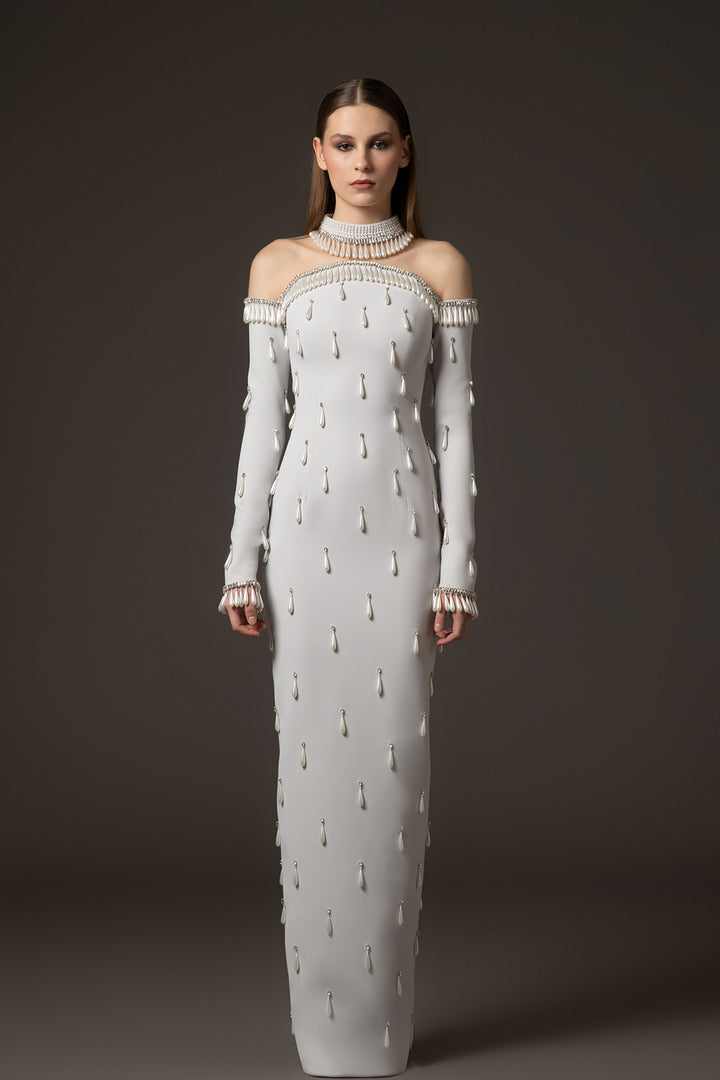 Crepe Column Dress Off-The-Shoulder