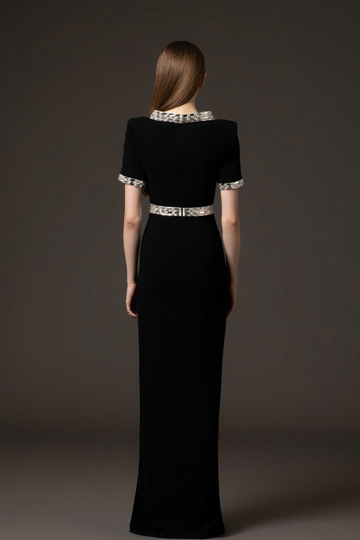 Crepe Dress with Baguette Embroidery