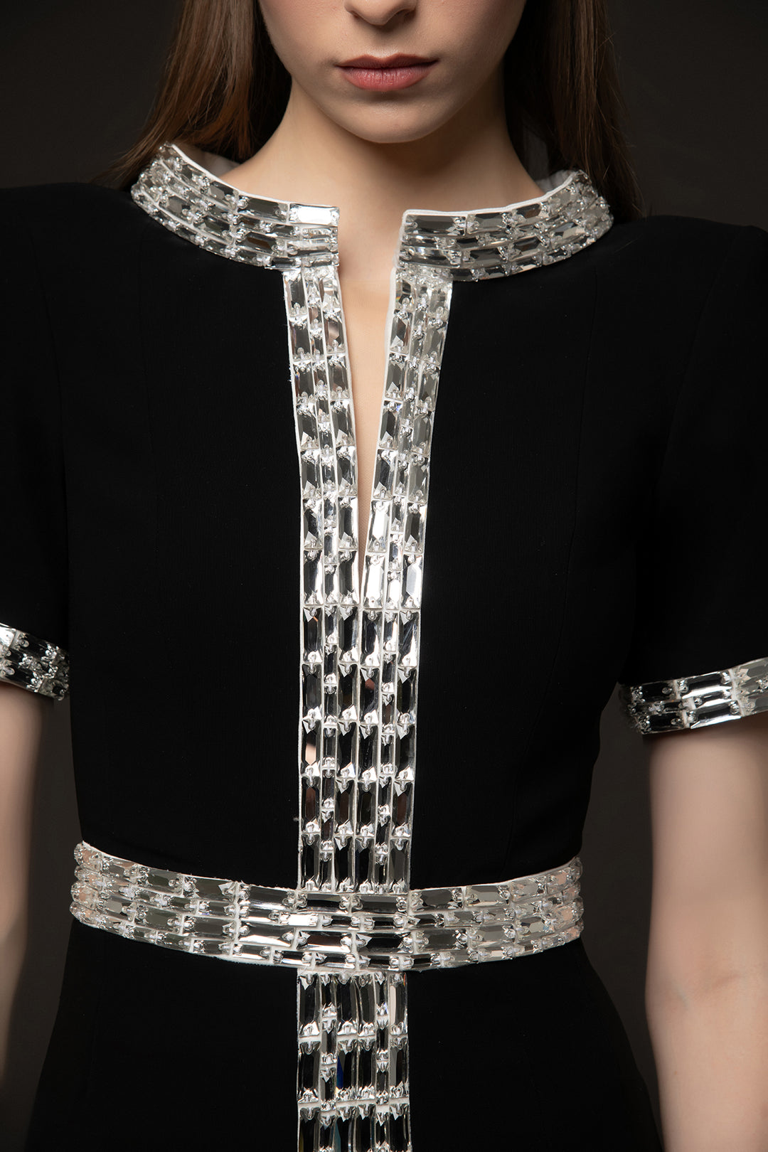 Crepe Dress with Baguette Embroidery