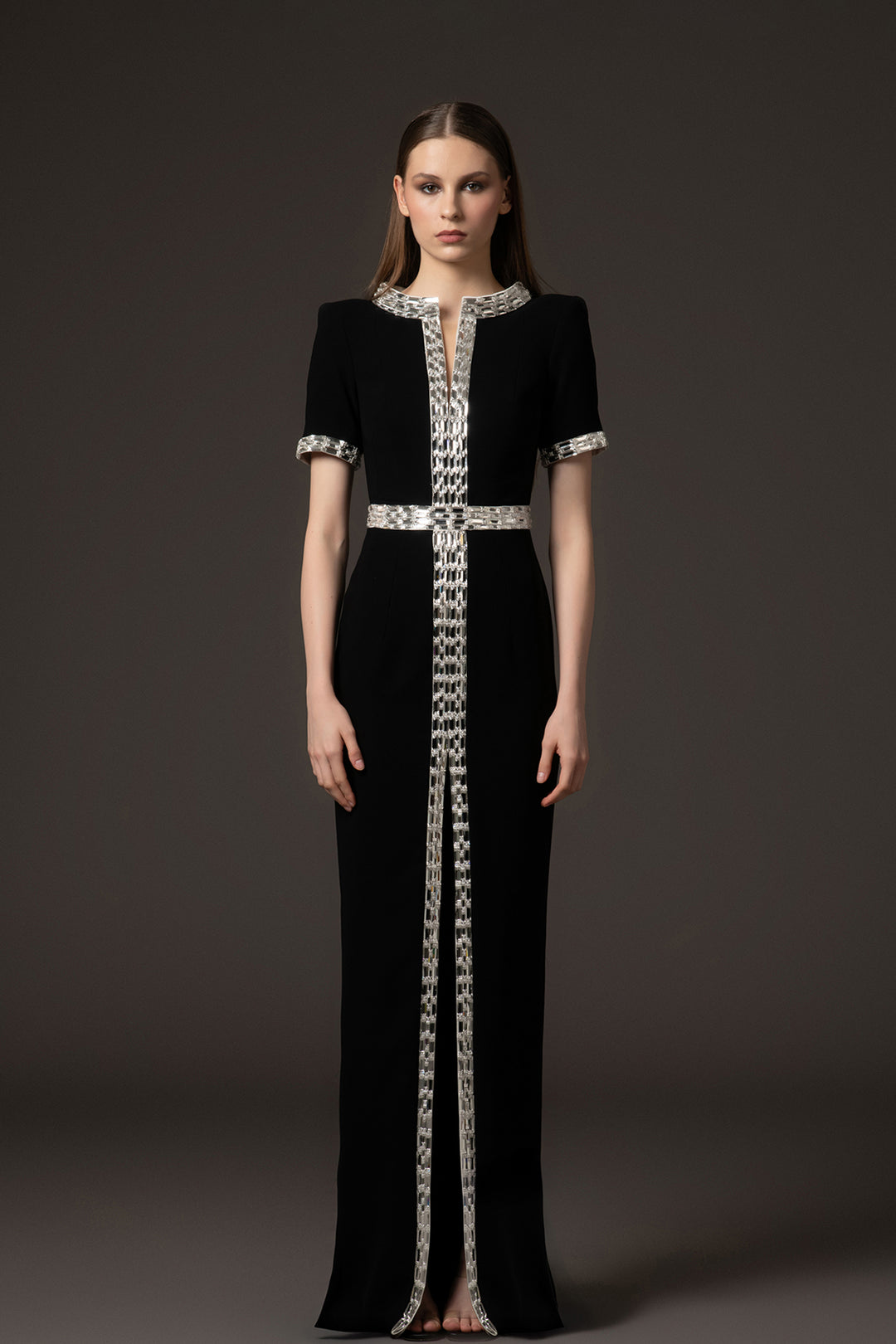 Crepe Dress with Baguette Embroidery M.R DESIGN Crepe Dress with Baguette Embroidery M.R DESIGN