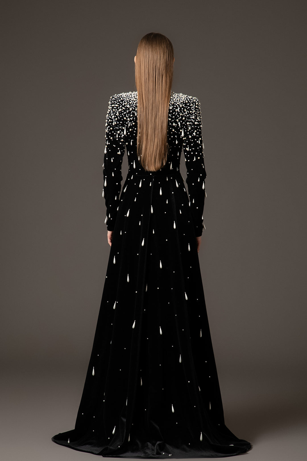 Velvet A-line Dress with Closed Neckline