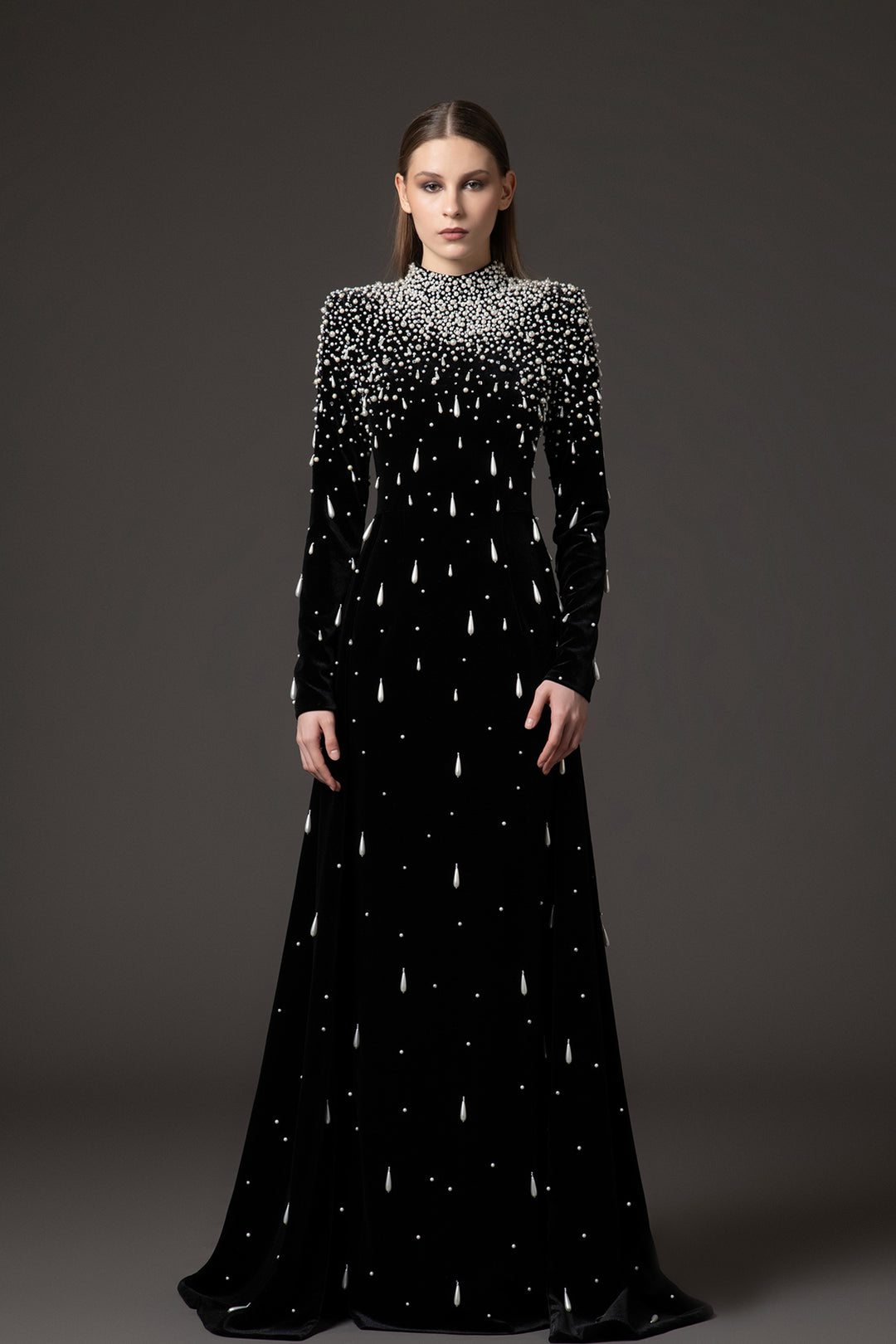 A-line velvet dress with embroidery Black / US 4 A-line velvet dress with embroidery Black / US 4