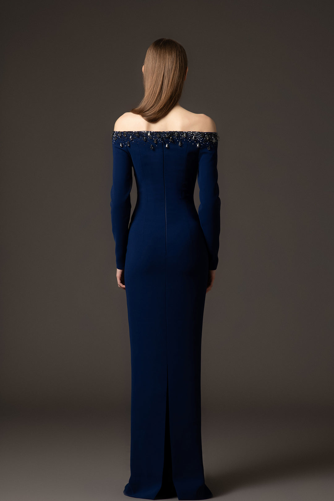 Crepe Off-The-Shoulder Column Dress