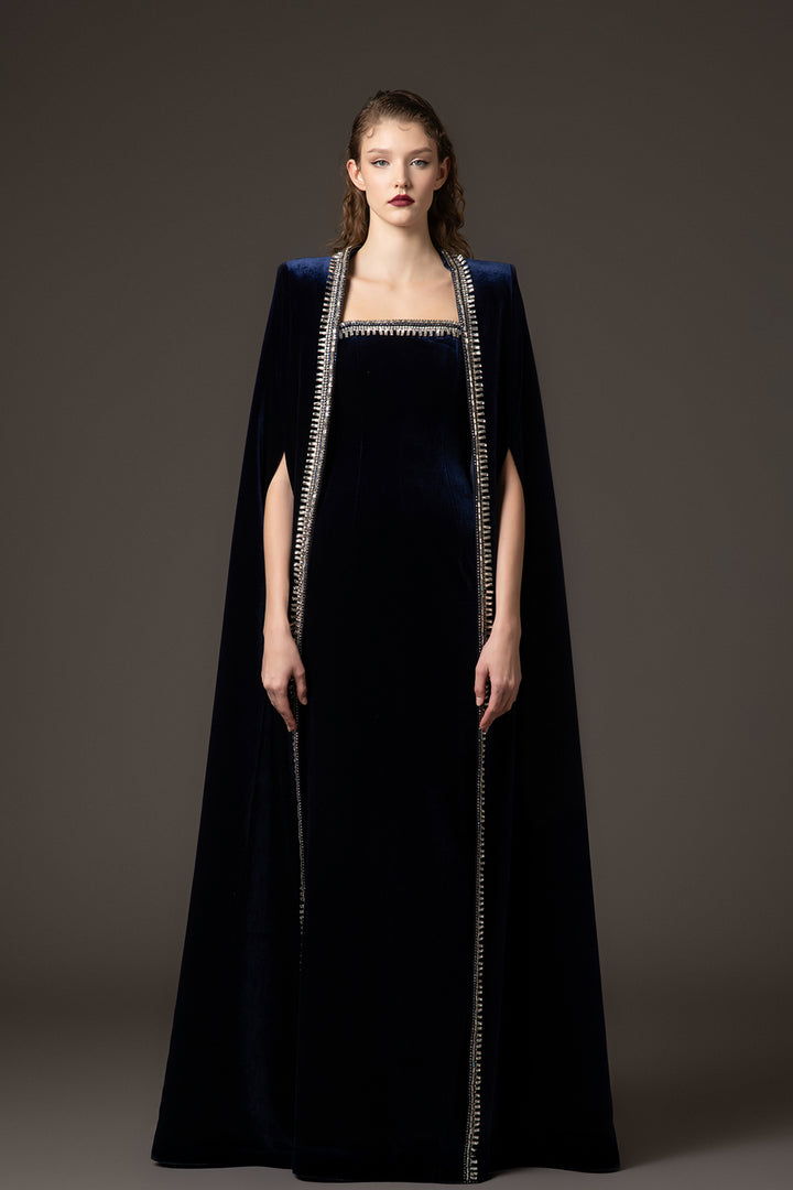 Velvet Cape-Column Dress