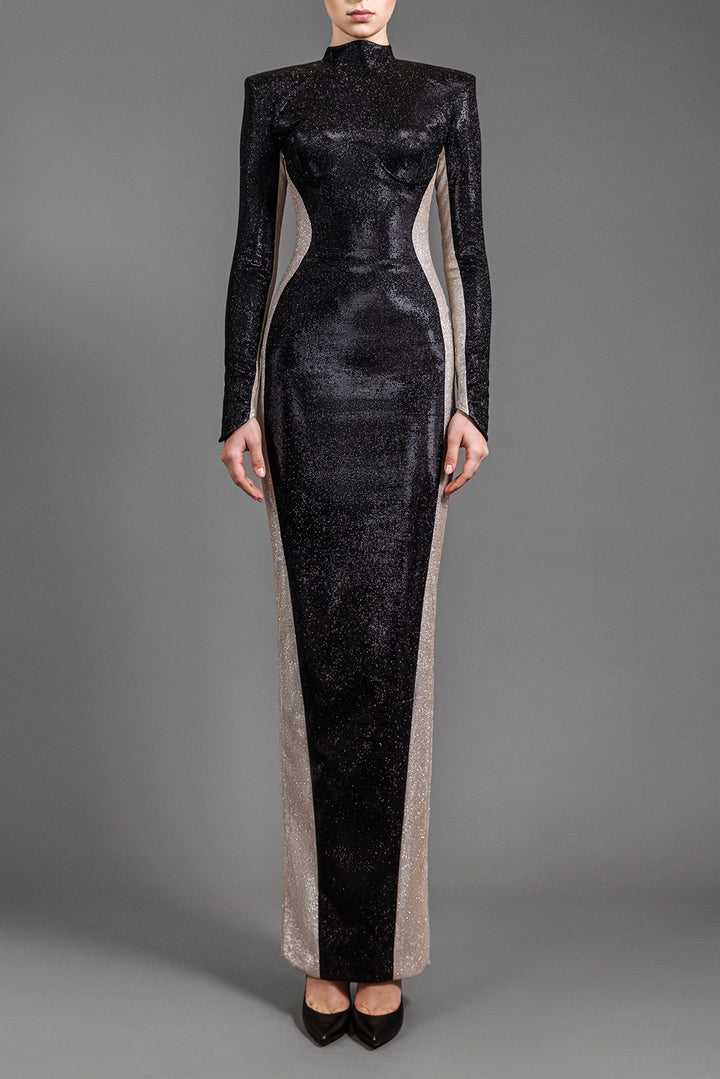 Long-Sleeved Fitted Maxi Lurex Dress