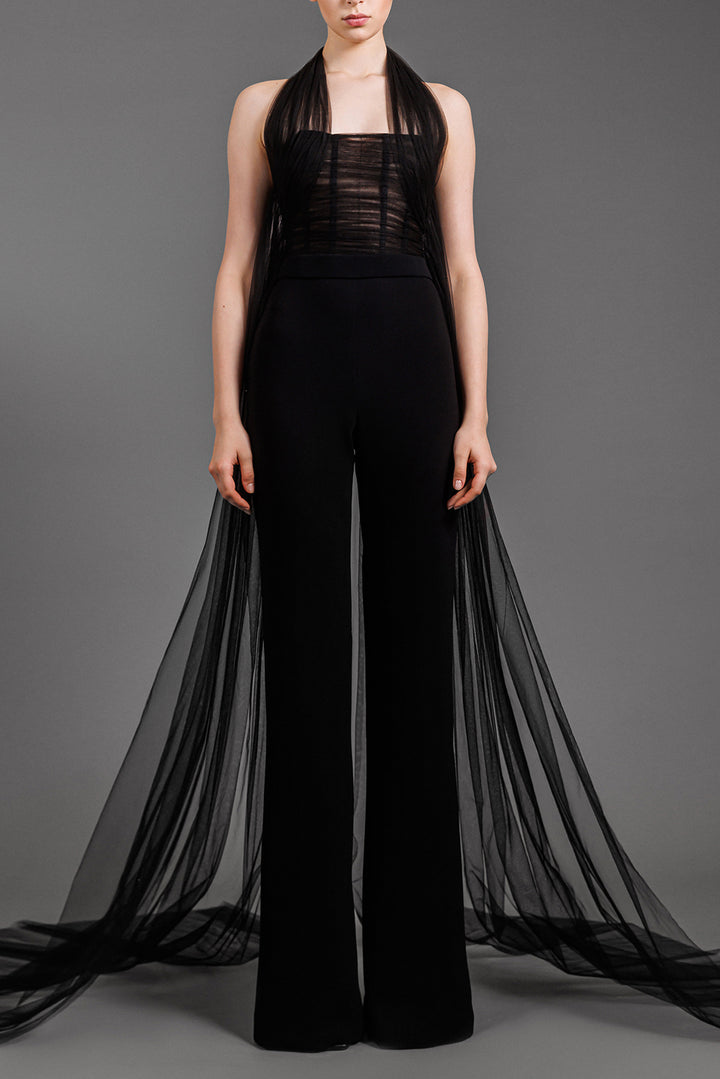 Tulle Jumpsuit With Flared Crepe Pants