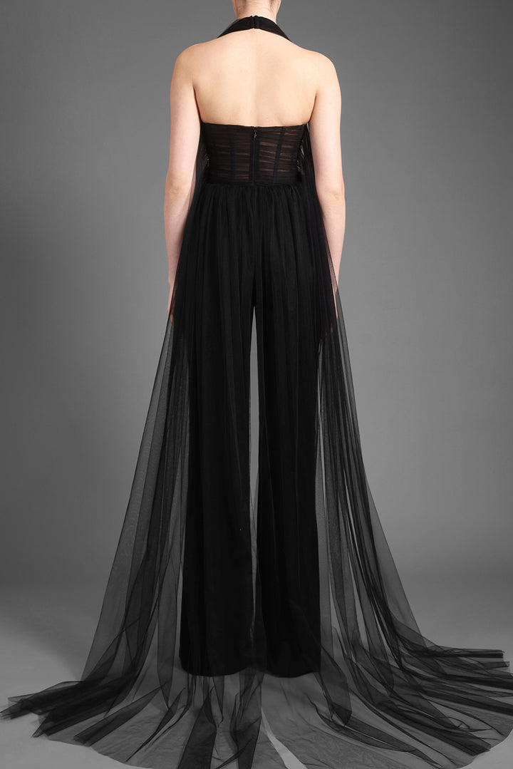 Tulle Jumpsuit With Flared Crepe Pants