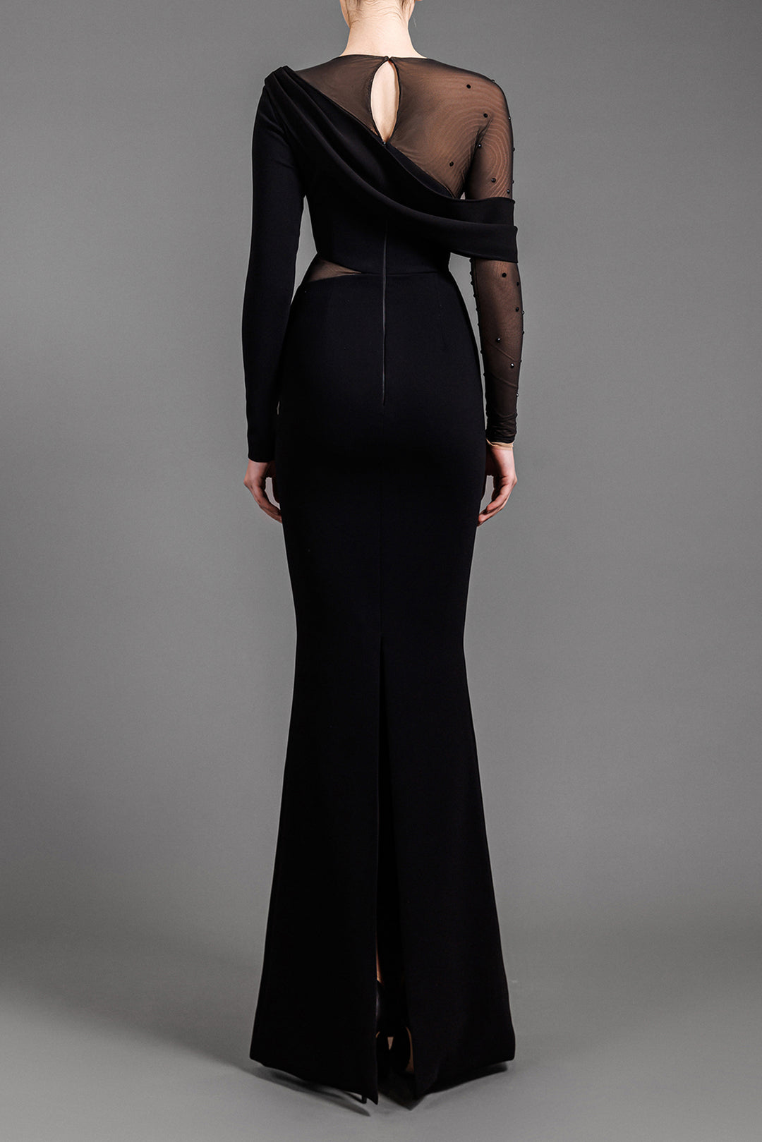 Long-Sleeved Crepe Maxi Dress With Crystal Embroidery