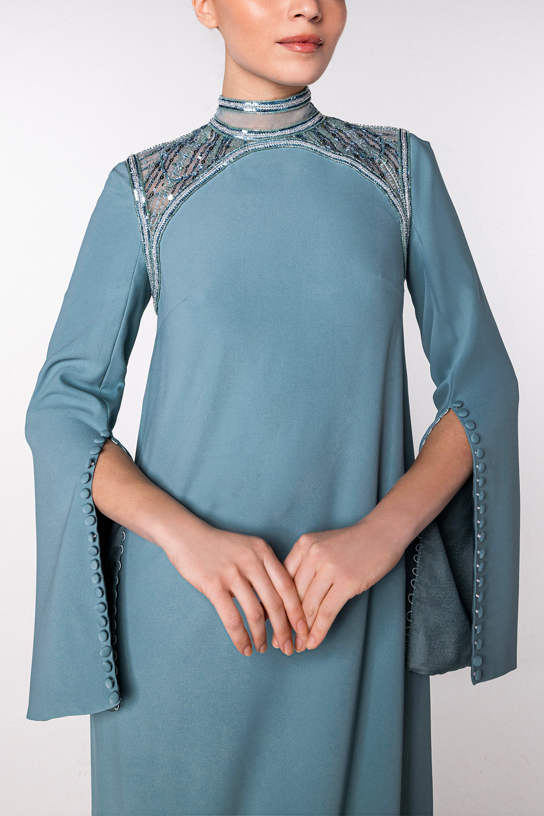 High-Neck Kaftan with Bell Sleeves